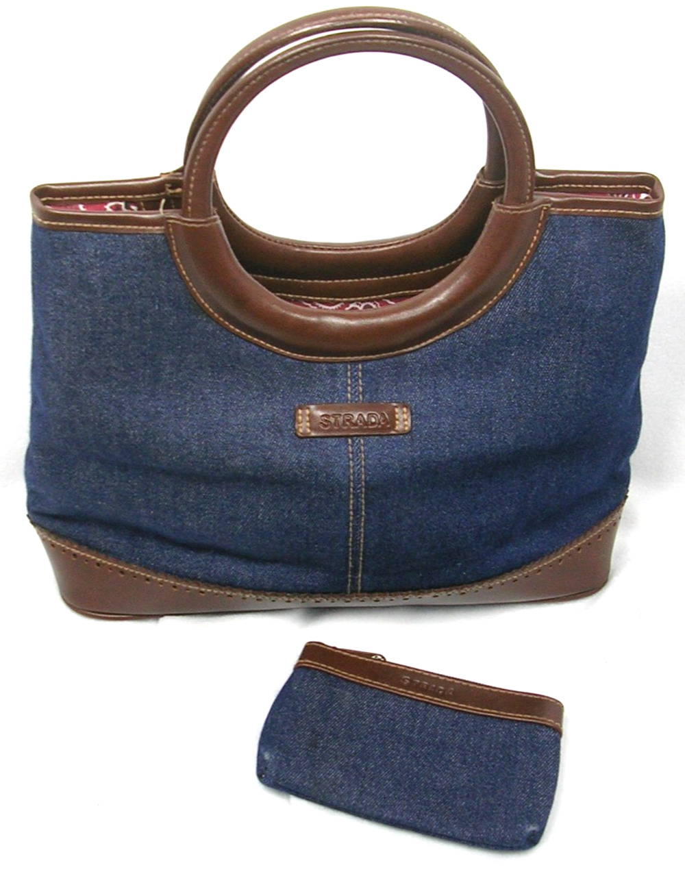 Strada Y2K Denim Satchel Brown Faux Leather Coin Pouch